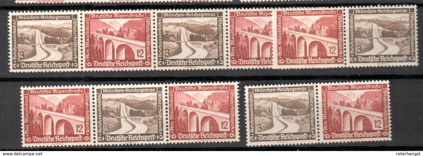 1936 Autobahn Bridge Pont German Reich 4 Se-tenant Mnh ** LOW START Cat 26 Euros+ - Se-Tenant