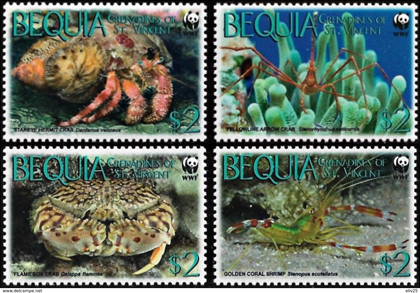 Bequia 2009, WWF Marine Life Crabs - 4 V. MNH - Ongebruikt