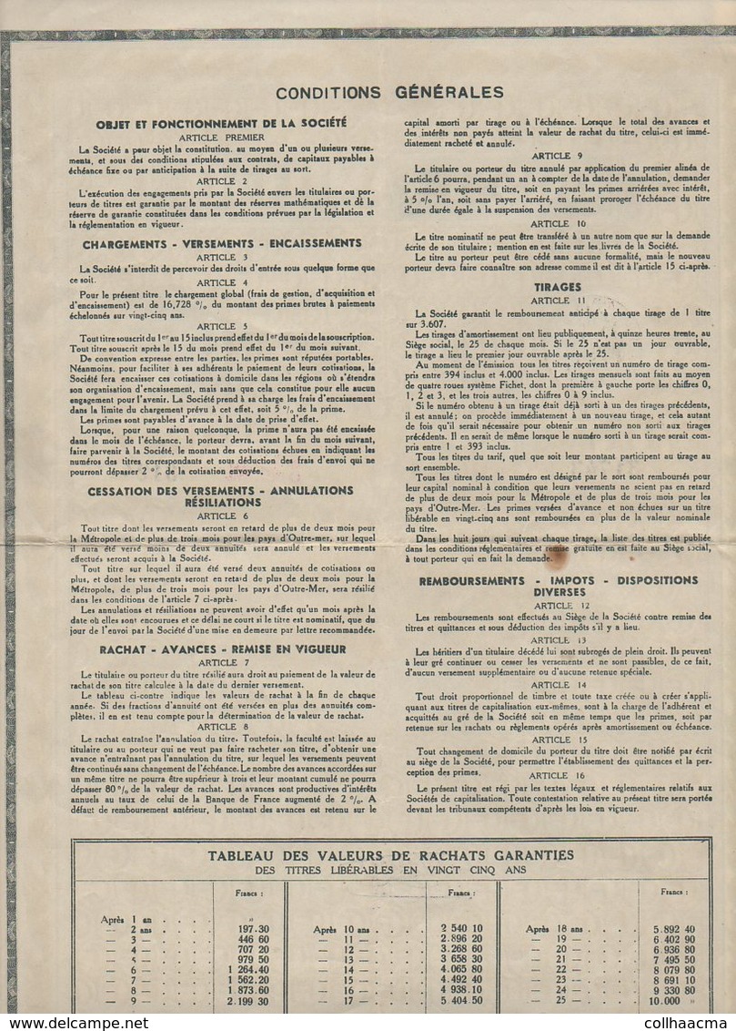 Action : Société  De Capitalisation " Caisse Familiale" Siège Social à Paris  Titre De 10.000 Francs 1938 + Courrier - Bank & Insurance