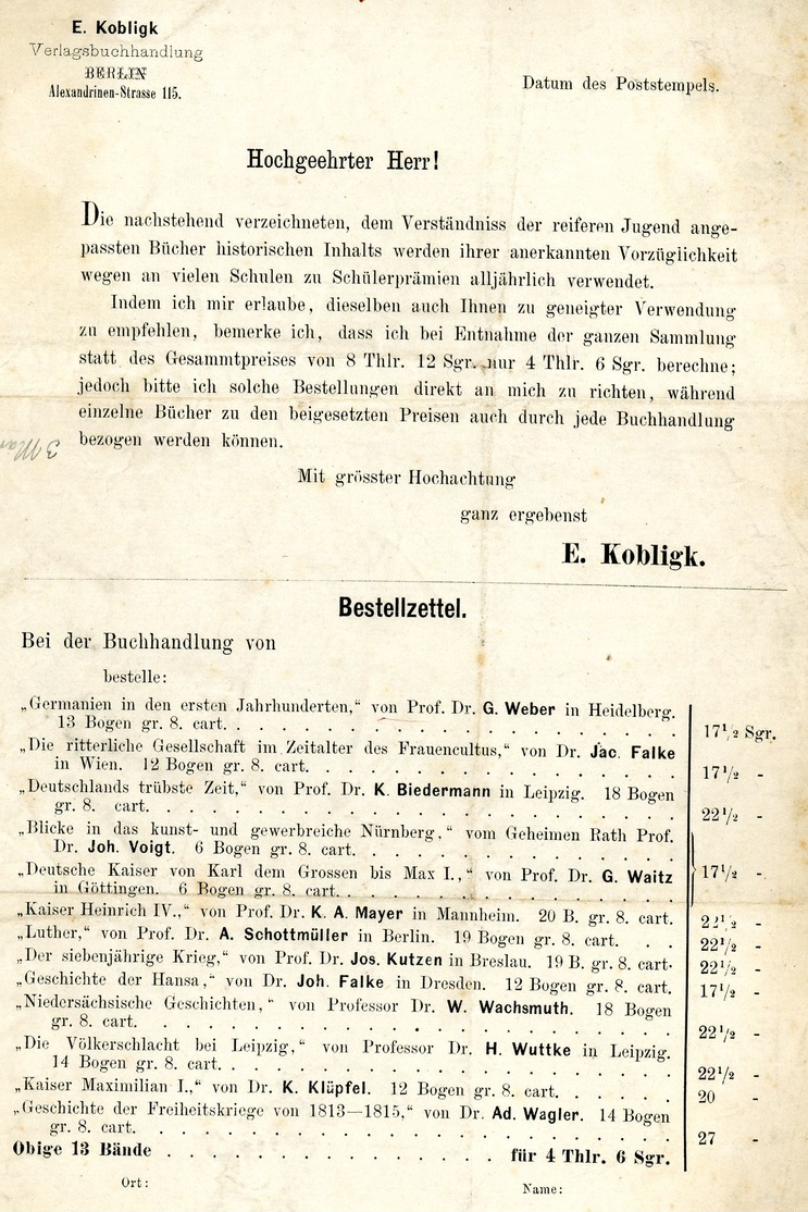 Nr. 3 EF Bücherbestellzettel "Berlin - Wittenberg" - Sonstige & Ohne Zuordnung