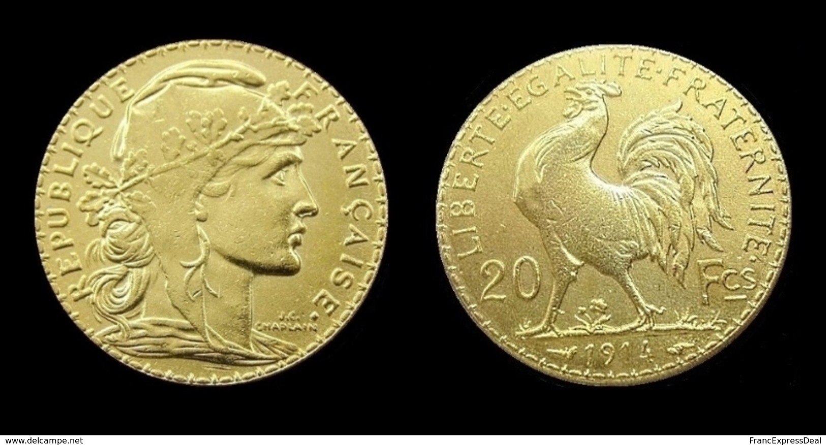 COPIE - 1 Pièce Plaquée OR Sous Capsule ! ( GOLD Plated Coin ) - France - 20 Francs Marianne Coq 1914 - Autres & Non Classés