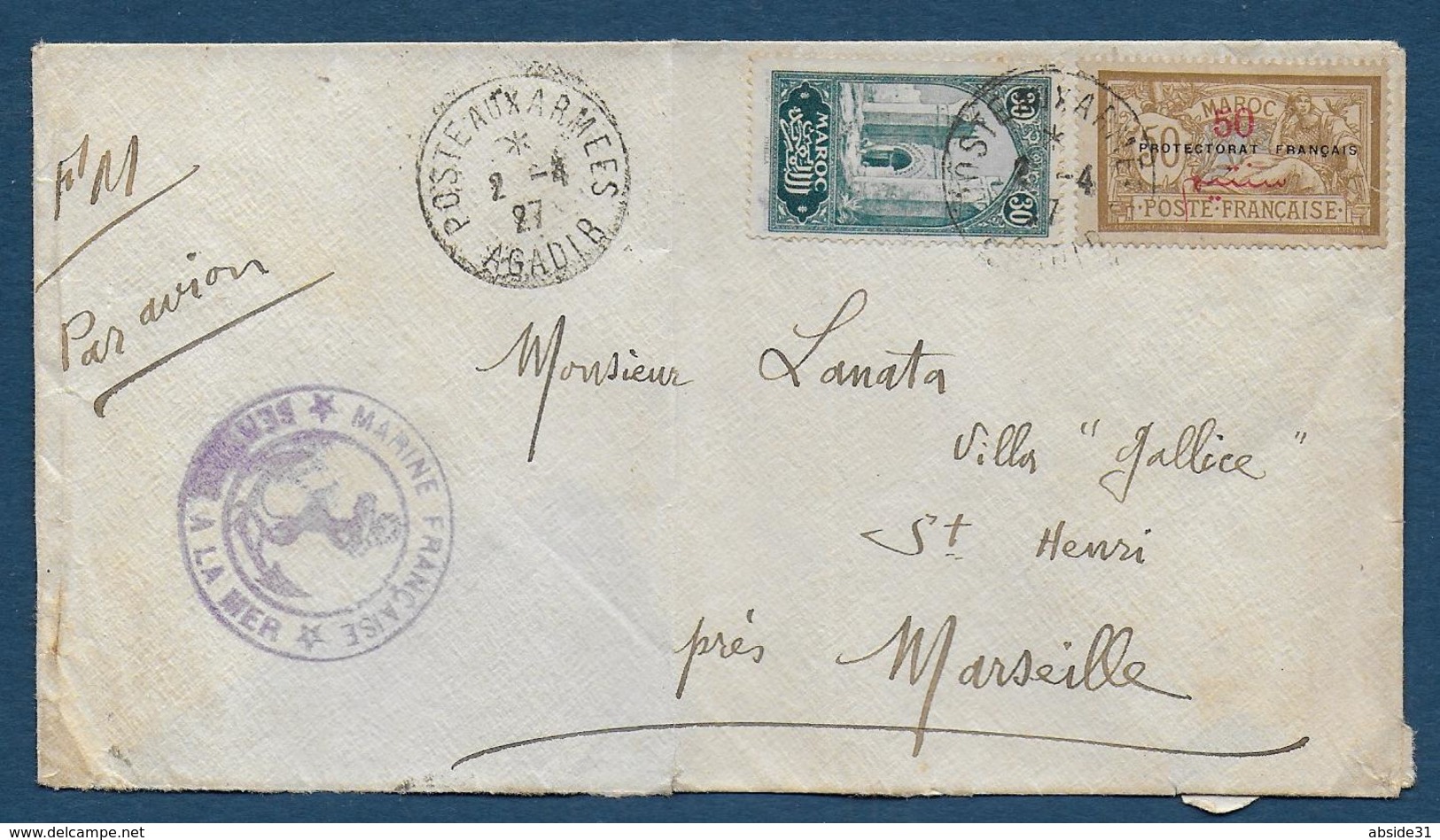 Poste Aux Armées  AGADIR   1927 - Cachets Militaires A Partir De 1900 (hors Guerres)