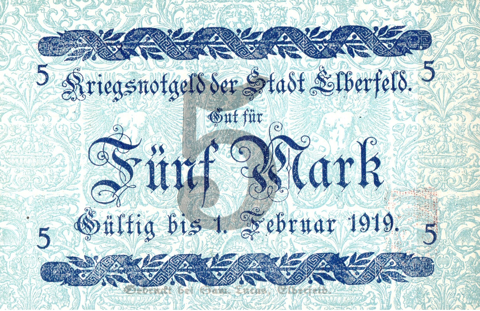 Notgeld  5 Mark  Elberfeld Kassenfrisch - [11] Emissioni Locali