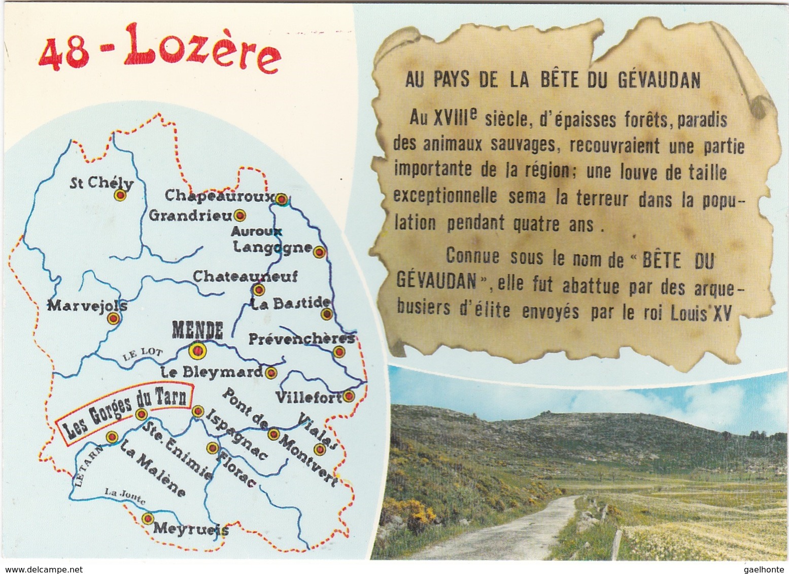 D966 CARTE DE LA LOZERE - LEGENDE DE LA BÊTE DU GEVAUDAN - Carte Geografiche