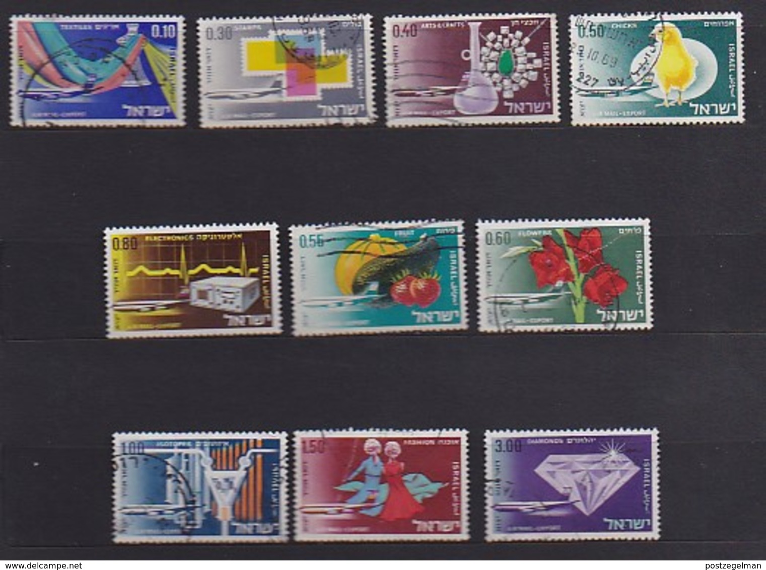 ISRAEL, 1968, Used Stamp(s), Without Tab, Airmail E Xport Products  SGnr.377-386, Scannr. 17520 - Used Stamps (without Tabs)