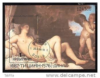 BULGARIA / BULGARIE - 1986 - Tiziano - Tableau "Danae" - Bl Obl. - Autres & Non Classés