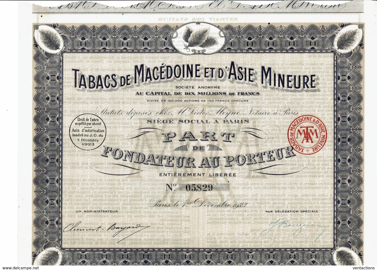 75-TABACS DE MACEDOINE ET D'ASIE MINEURE. 1923. P F - Autres & Non Classés