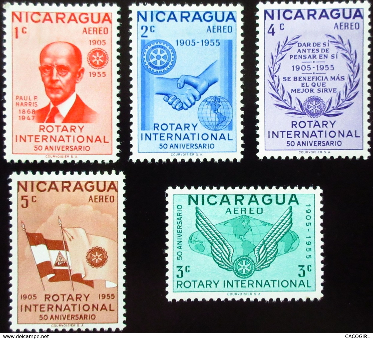 1955  Nicaragua 5 Valeurs. Rotary International, 50th Anniversary.  Neufs Traces Charnières - Nicaragua