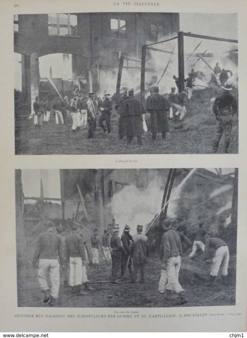 Incendie Des Magasins Des Substances Des Guides à Bruxelles - Page Originale 1899 - Documents Historiques