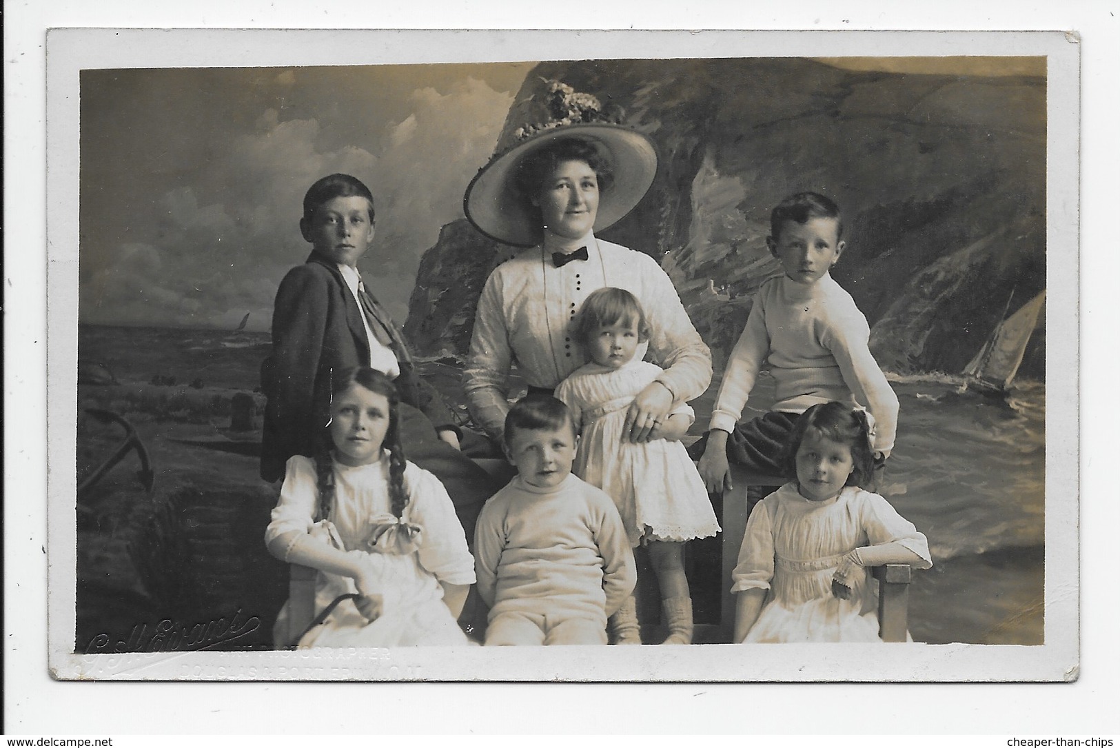 G.H. Evans - Studio Photo Of "Katie With Her Big, Little Family" + 1 Other (damaged) Studio Portrait - Isle Of Man