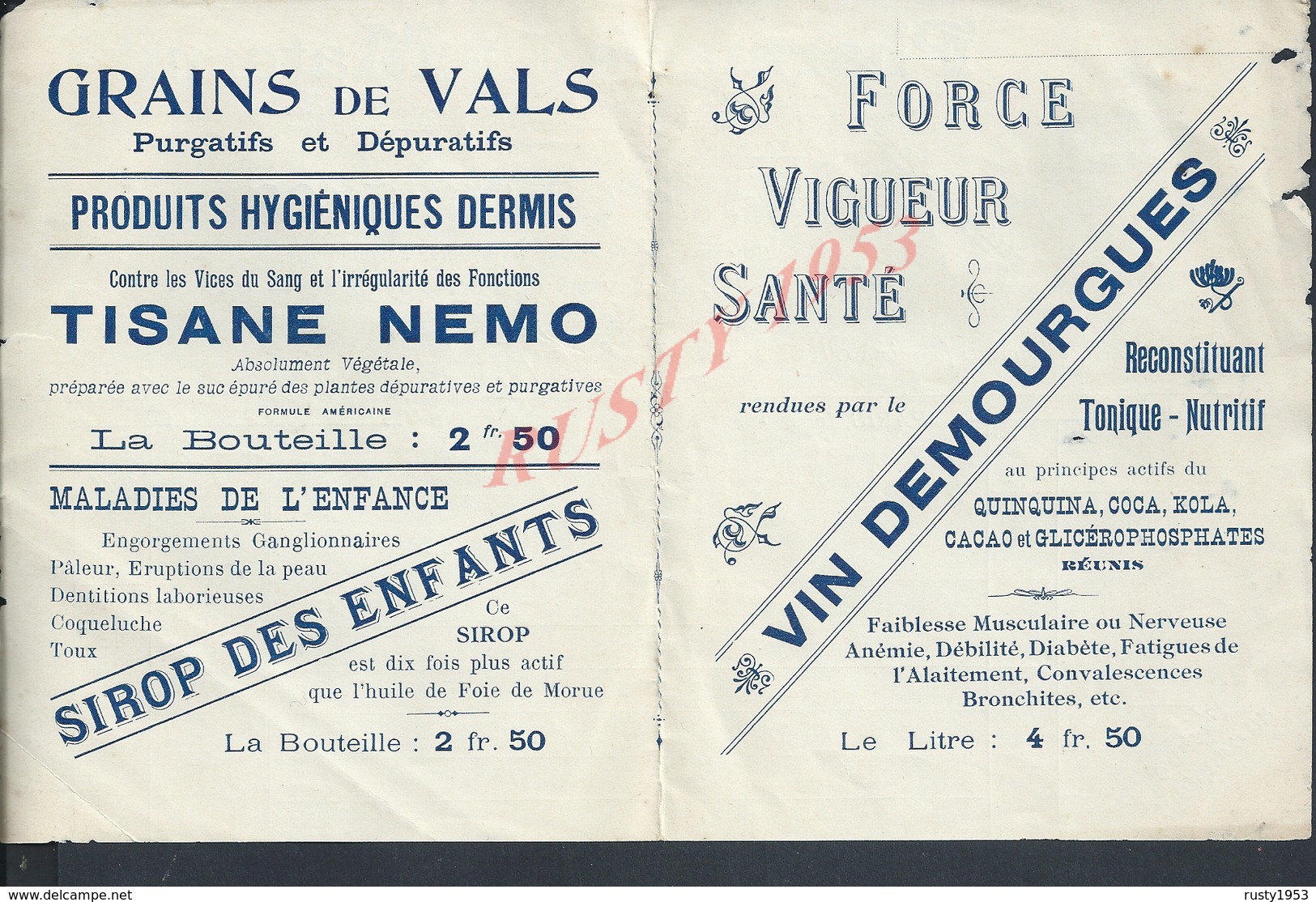 FACTURE ILLUSTRÉE + PUB E DEMOURGUES PHARMACIE DE LA MATERNITÉ À PARIS Bld DE PORT ROYAL 1904 : - 1900 – 1949