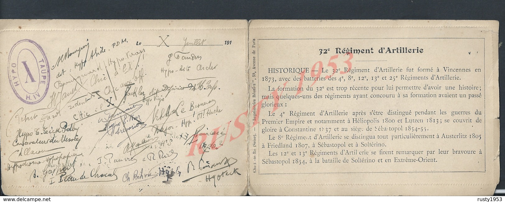 MILITARIA CARTE LETTRE MILITAIRE DE FONTAINEBLEAU Reg 32e ARTILLERIE CAMP + CANON 75 AVEC AUTOGRAPHE DES SOLDATS : - Casernes