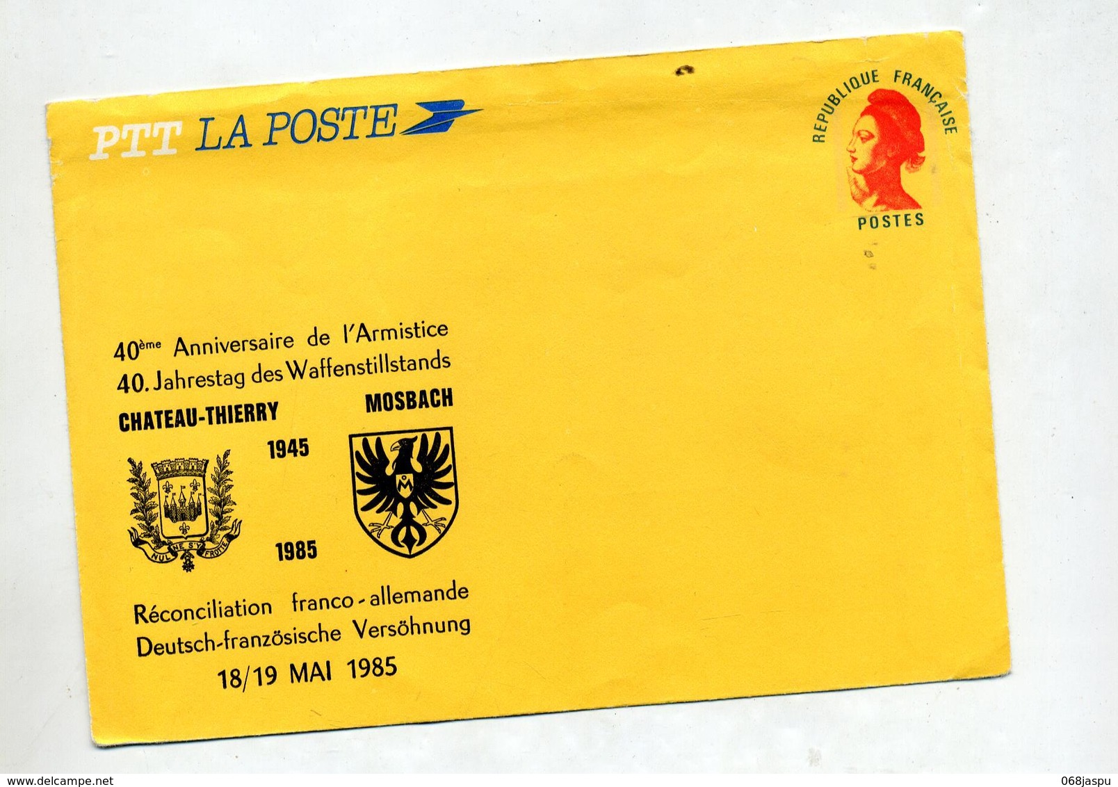 Lettre Entiere Gandon  Anniversaire Armistice Chateau-thierry Mosbach Usée - Overprinted Covers (before 1995)