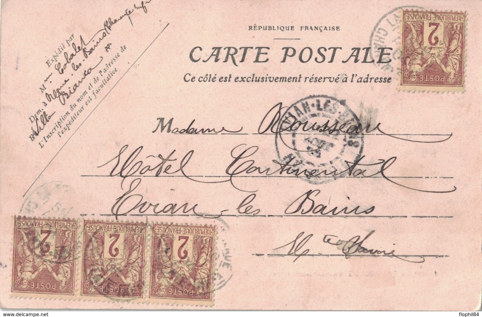 CHARENTE INFERIEURE - LA TREMBLADE - SAGE 2c X 5 - SUR CARTE POSTALE LE COIN DU CHENAL LA TREMBLADE. - 1877-1920: Période Semi Moderne