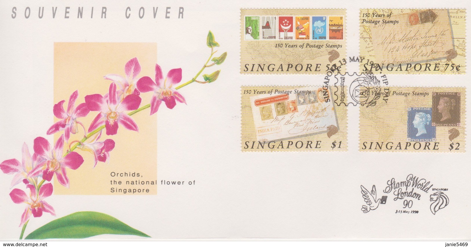 Singapore 1990 London 90 Stamp Expo FDC - Singapour (1959-...)