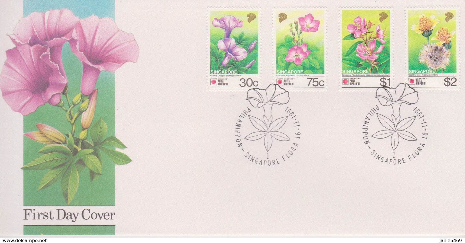 Singapore 1991 Flowers Philanippon 91 FDC - Singapore (1959-...)