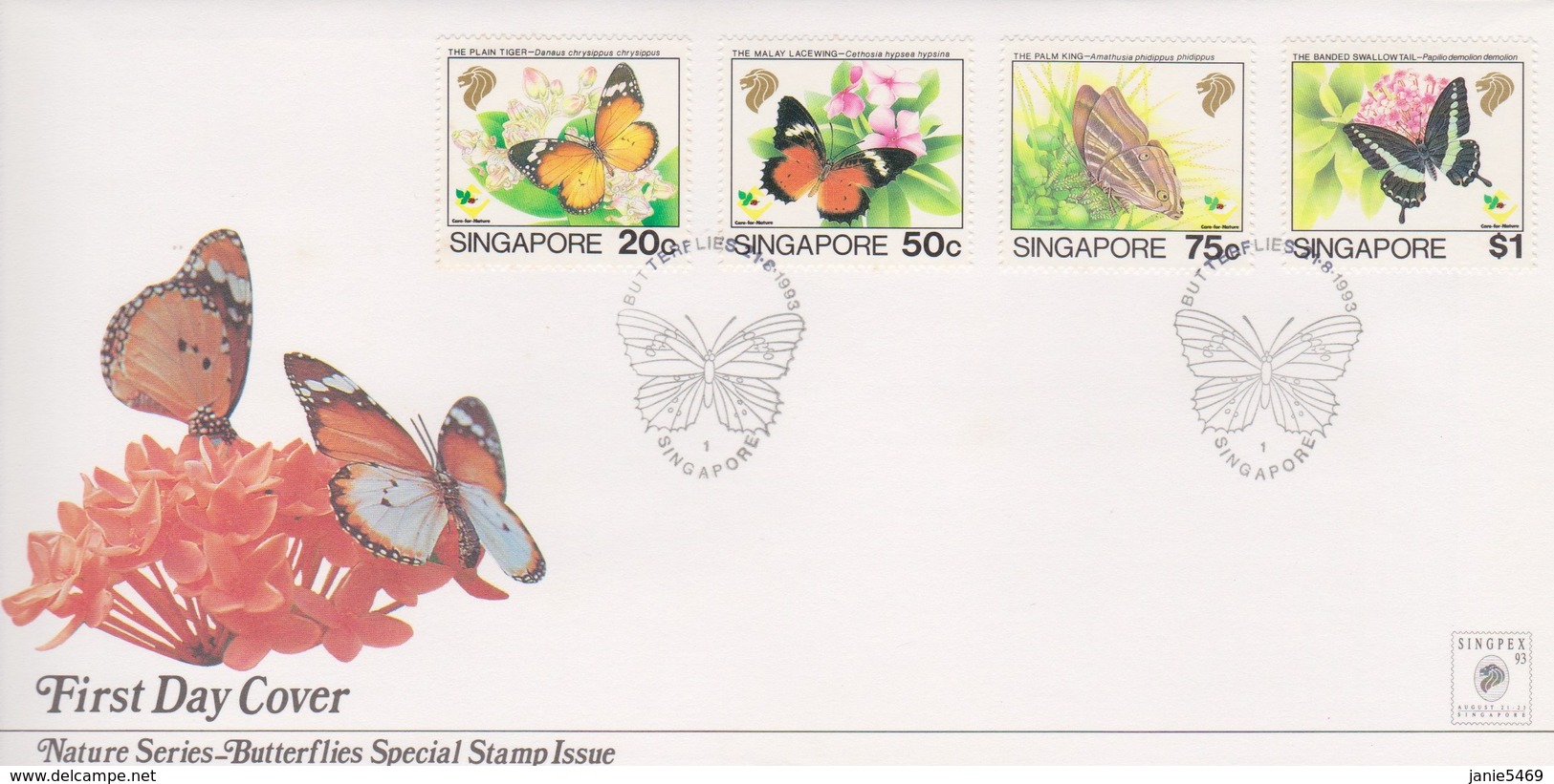 Singapore 1993 Butterflies FDC - Singapur (1959-...)