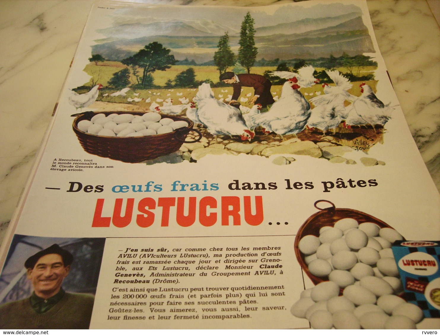 ANCIENNE PUBLICITE PATE ALIMENTAIRE OEUFS FRAIS LUSTUCRU 1960 - Affiches