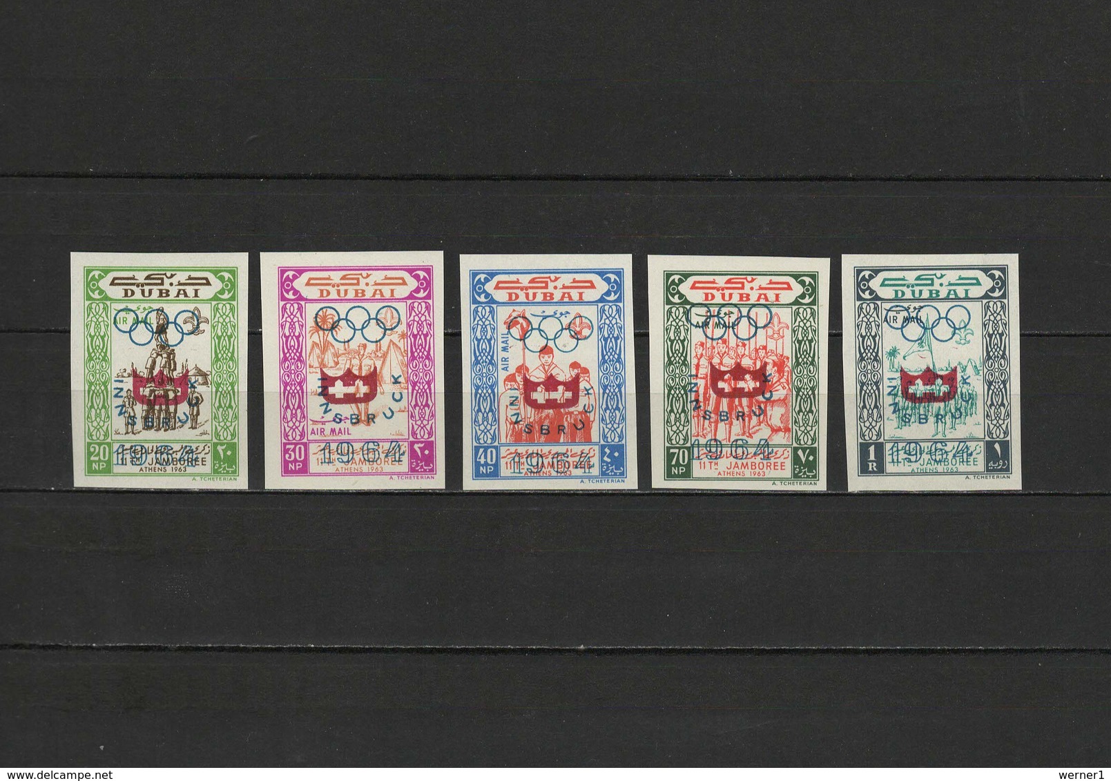 Dubai 1964 Olympic Games Innsbruck Set Of 5 Imperf. With Overprint MNH -scarce- - Inverno1964: Innsbruck