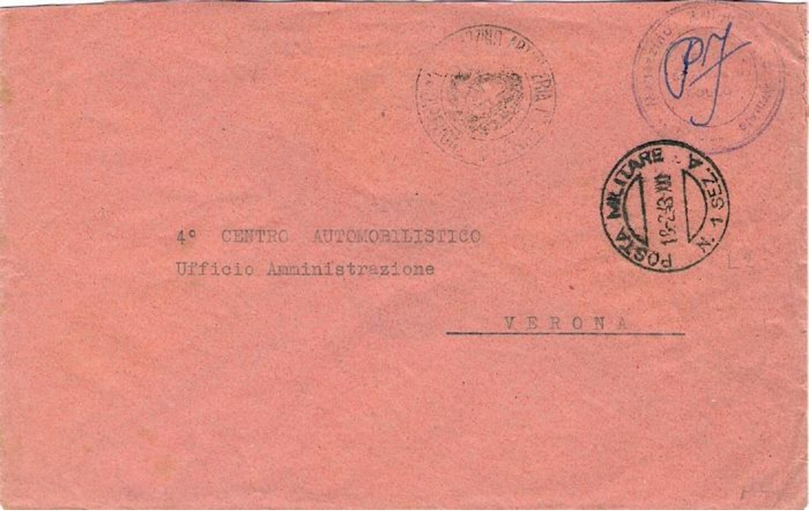 1943 POSTA MILITARE/N. 1 SEZ. A C2 (16.2) Su Busta Di Servizio - Posta Militare (PM)
