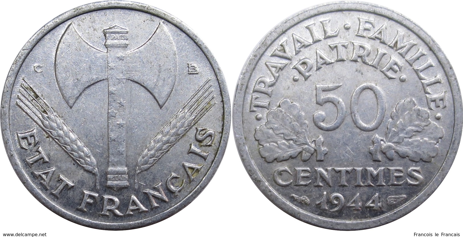 France - État Français - 50 Centimes 1944 C Francisque - Autres & Non Classés