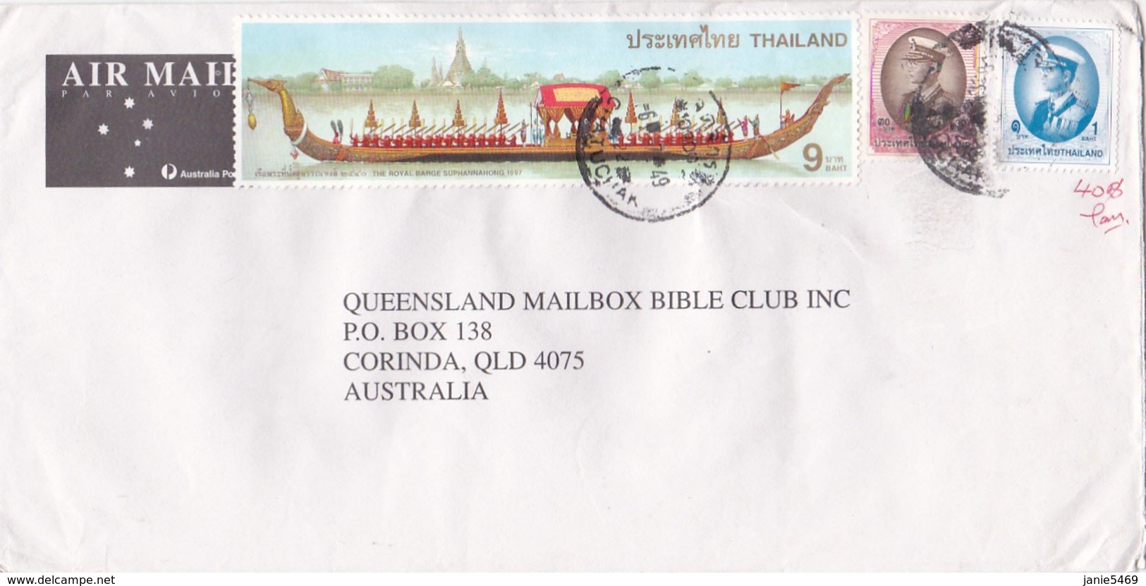 Thailand 2006 Cover To Australia, King Rama IX Royal Barge,1b And 30b - Thailand