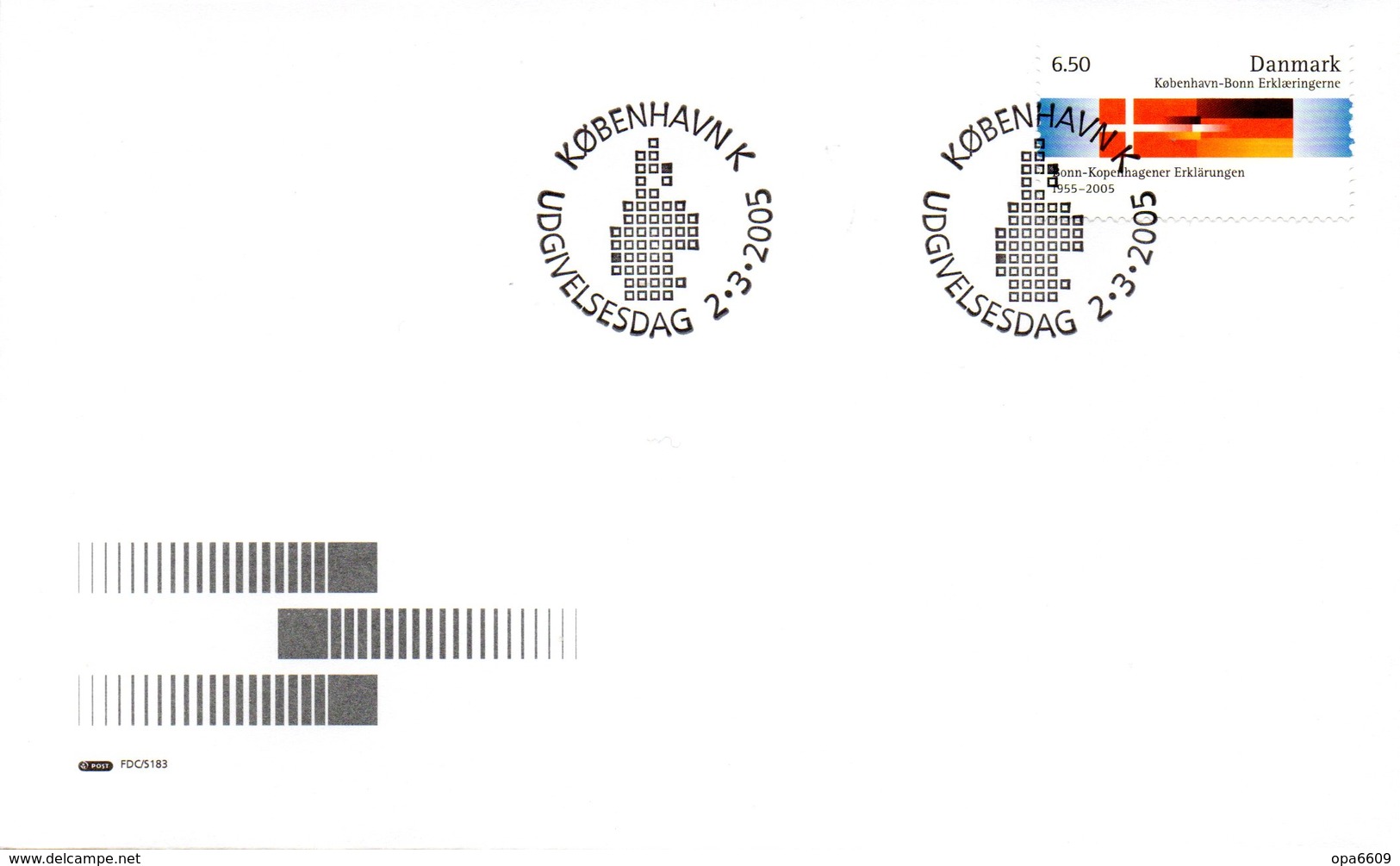 (Bu-FDC) Dänemark Schmuck-FDC  "50 Jahre Bonn-Kopenhagener Erklärung", Mi. 1400 ESSt 2.3.2005 KOBENHAVN - Briefe U. Dokumente