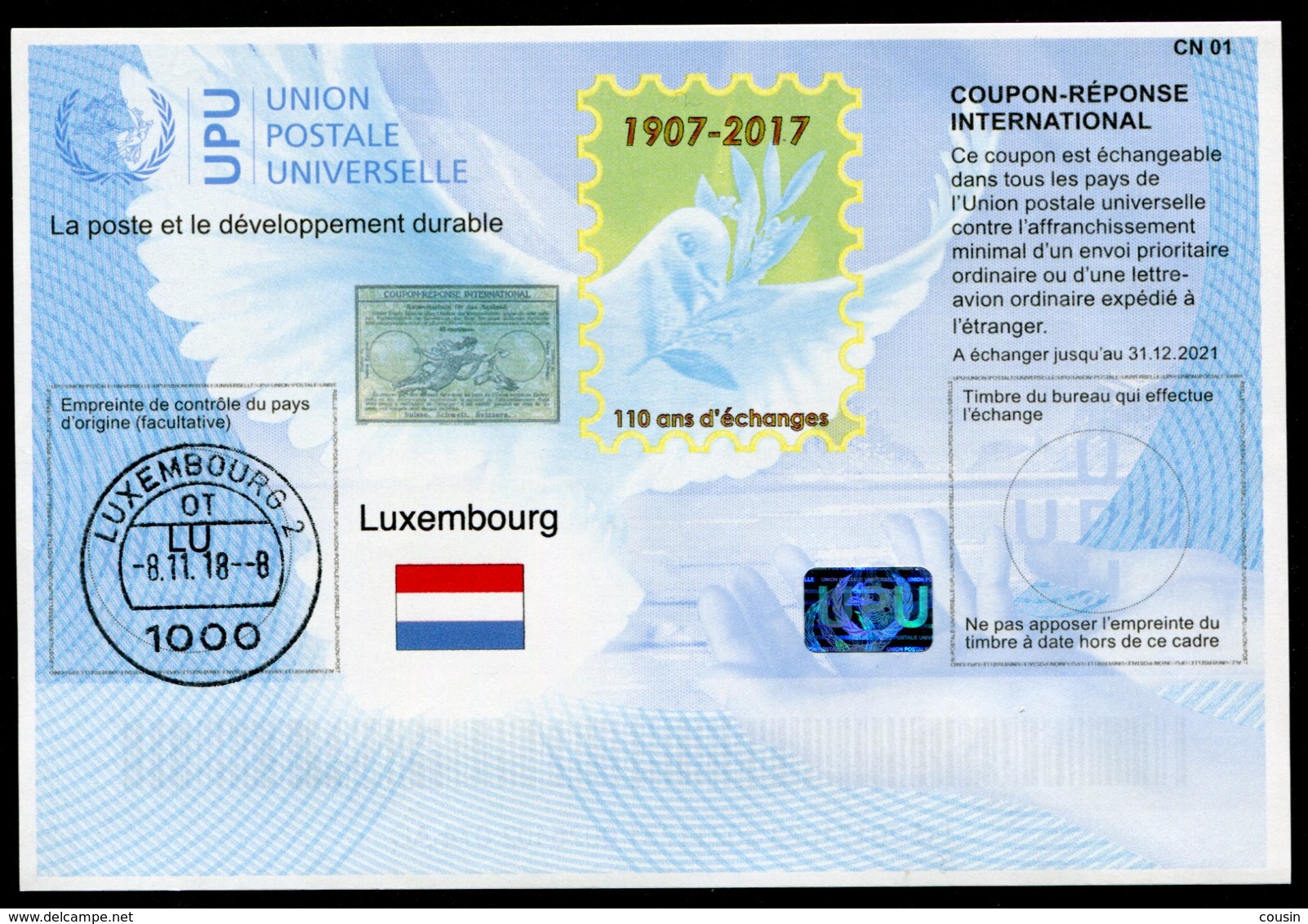 LUXEMBOURG  110 Ans !  Coupon Réponse International / International Reply Coupon - Entiers Postaux