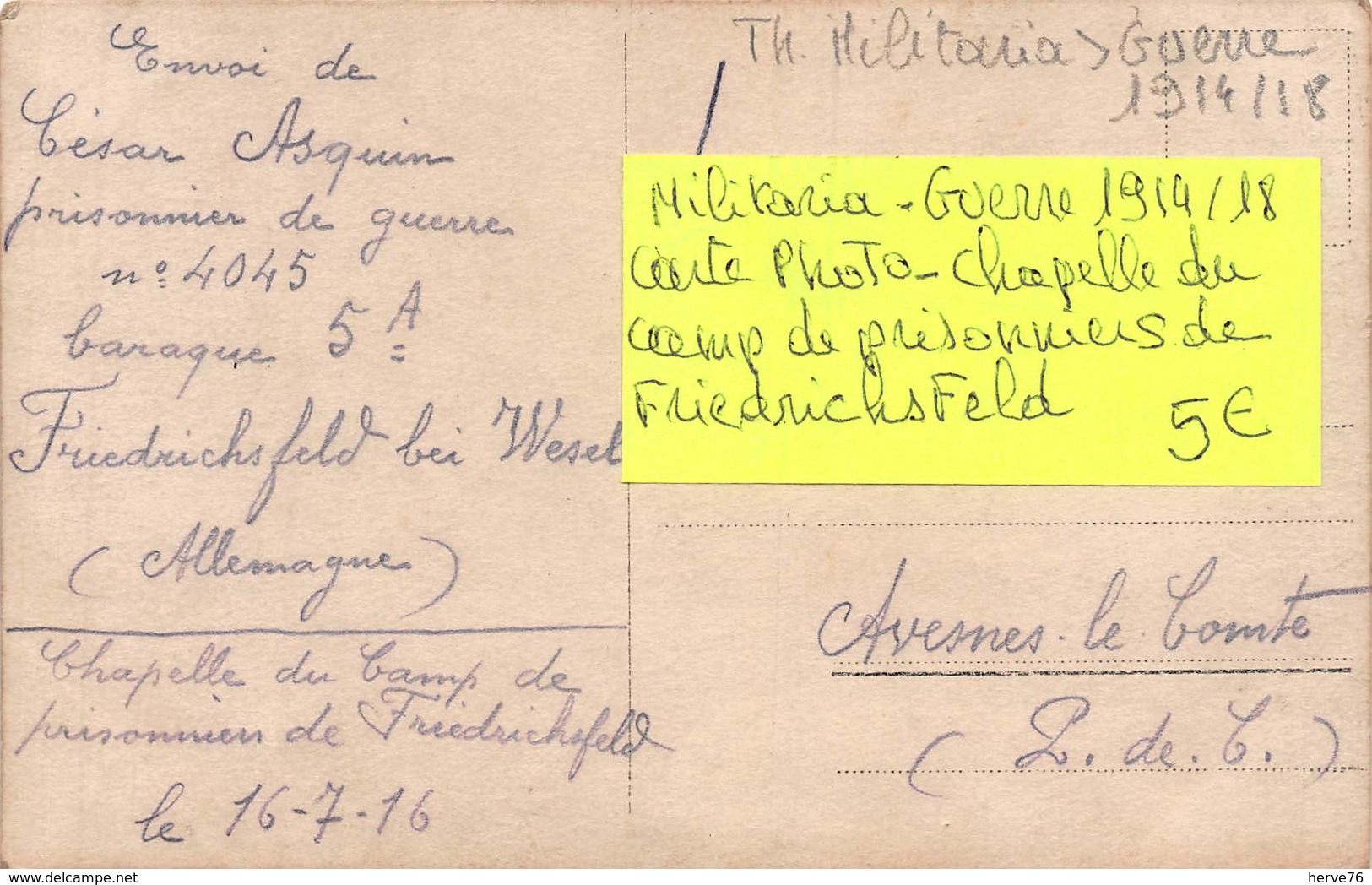 Carte Photo - Chapelle Du Camp De Prisonniers De FRIEDRICHSFELD (Allemagne) - Militaria - Guerra 1914-18