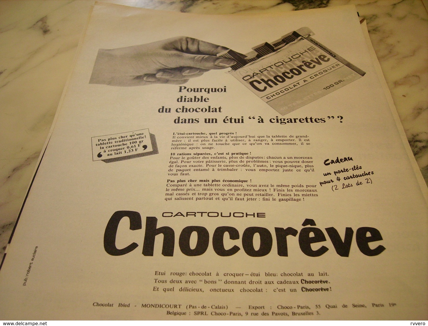 ANCIENNE PUBLICITE CARTOUCHE CHOCOREVE 1966 - Affiches