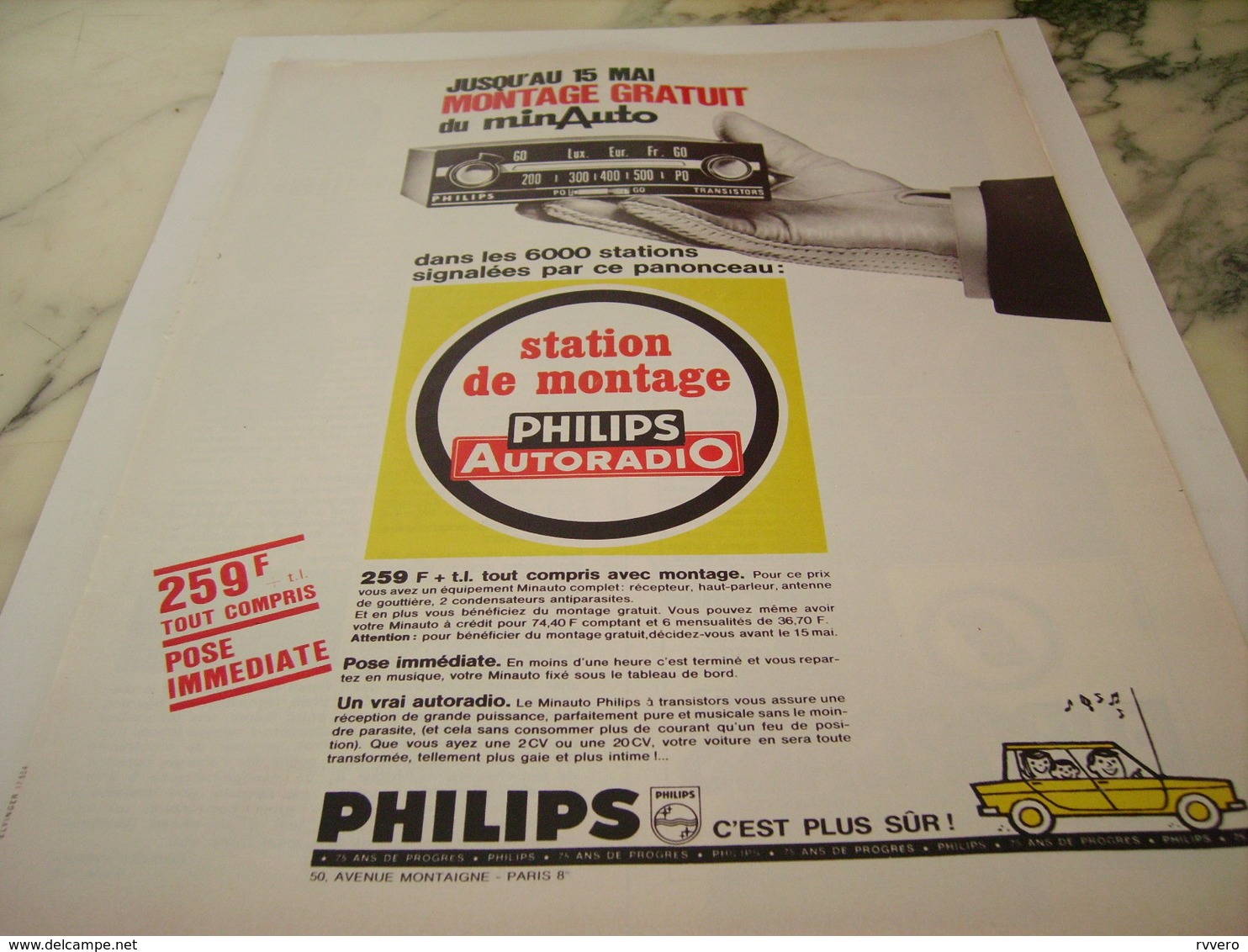 ANCIENNE   PUBLICITE AUTORADIO PHILIPS 1966 - Autres & Non Classés