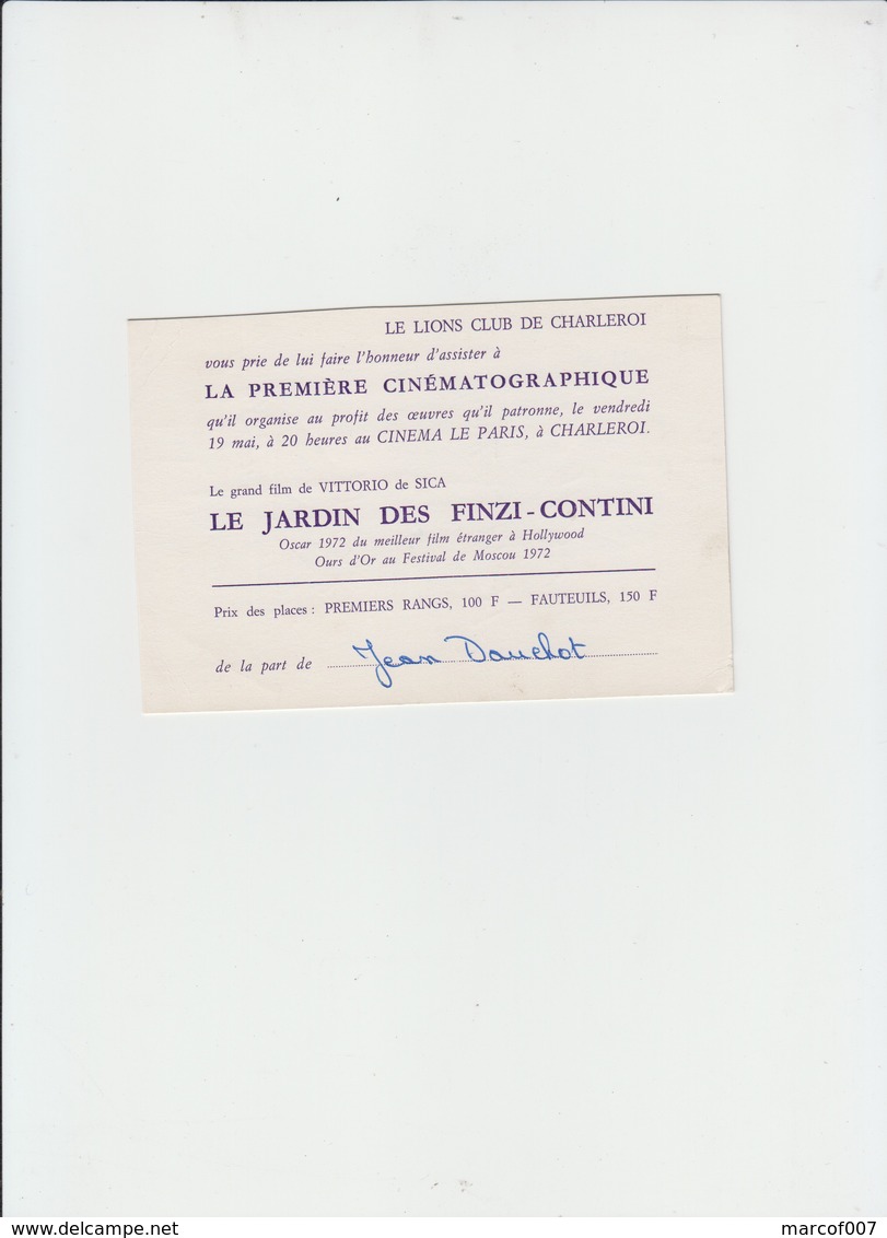 LIONS CLUB CHARLEROI - 1ERE CINÉMATOGRAPHIQUE - 1972 - Tickets D'entrée