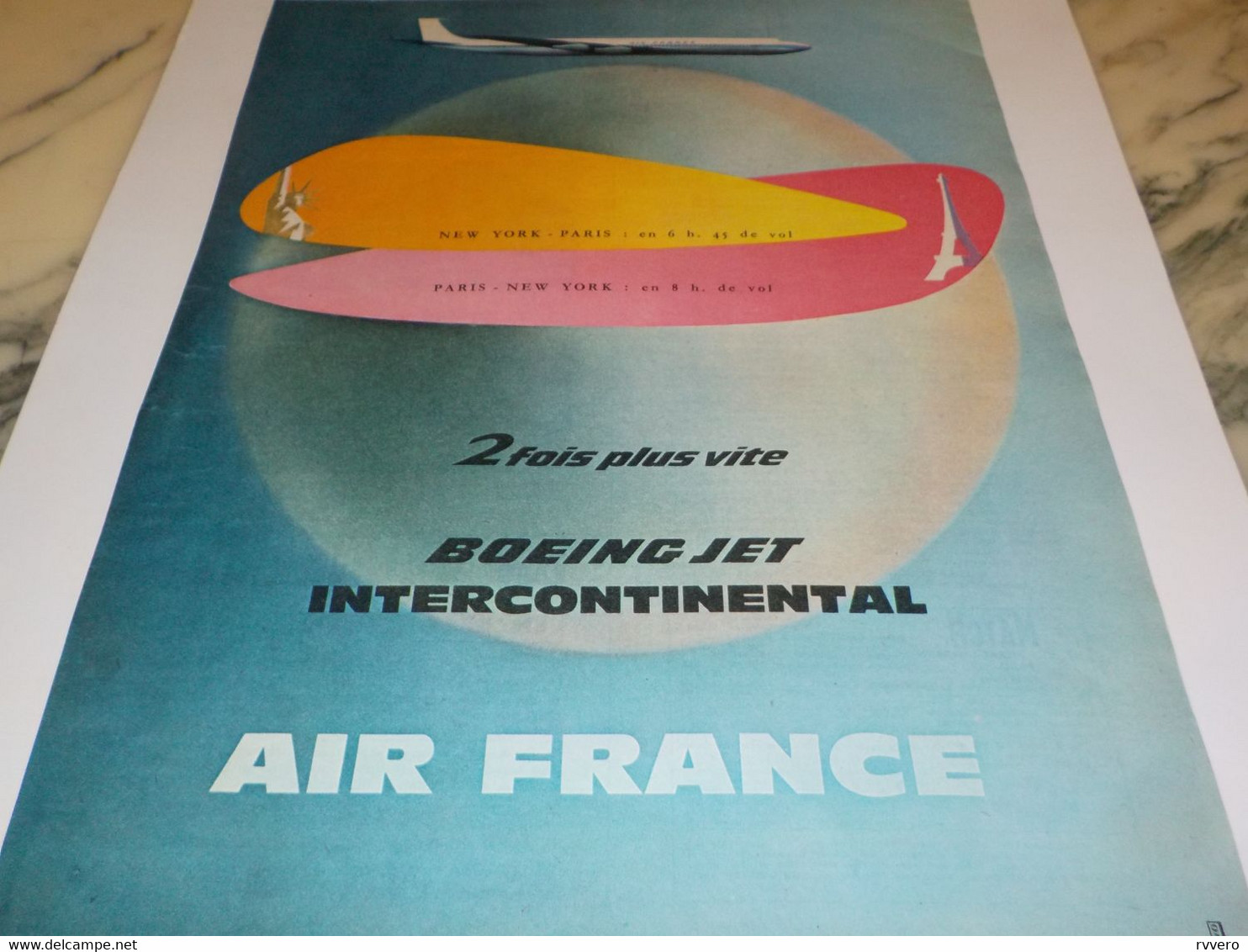 ANCIENNE PUBLICITE AVION BOEING JET INTERCONTINENTAL  AIR FRANCE   1960 - Werbung