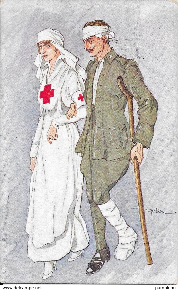 GUERRE 14/18 - Infirmière Croix Rouge Et Blessé - Illustration De GOLIA - Weltkrieg 1914-18