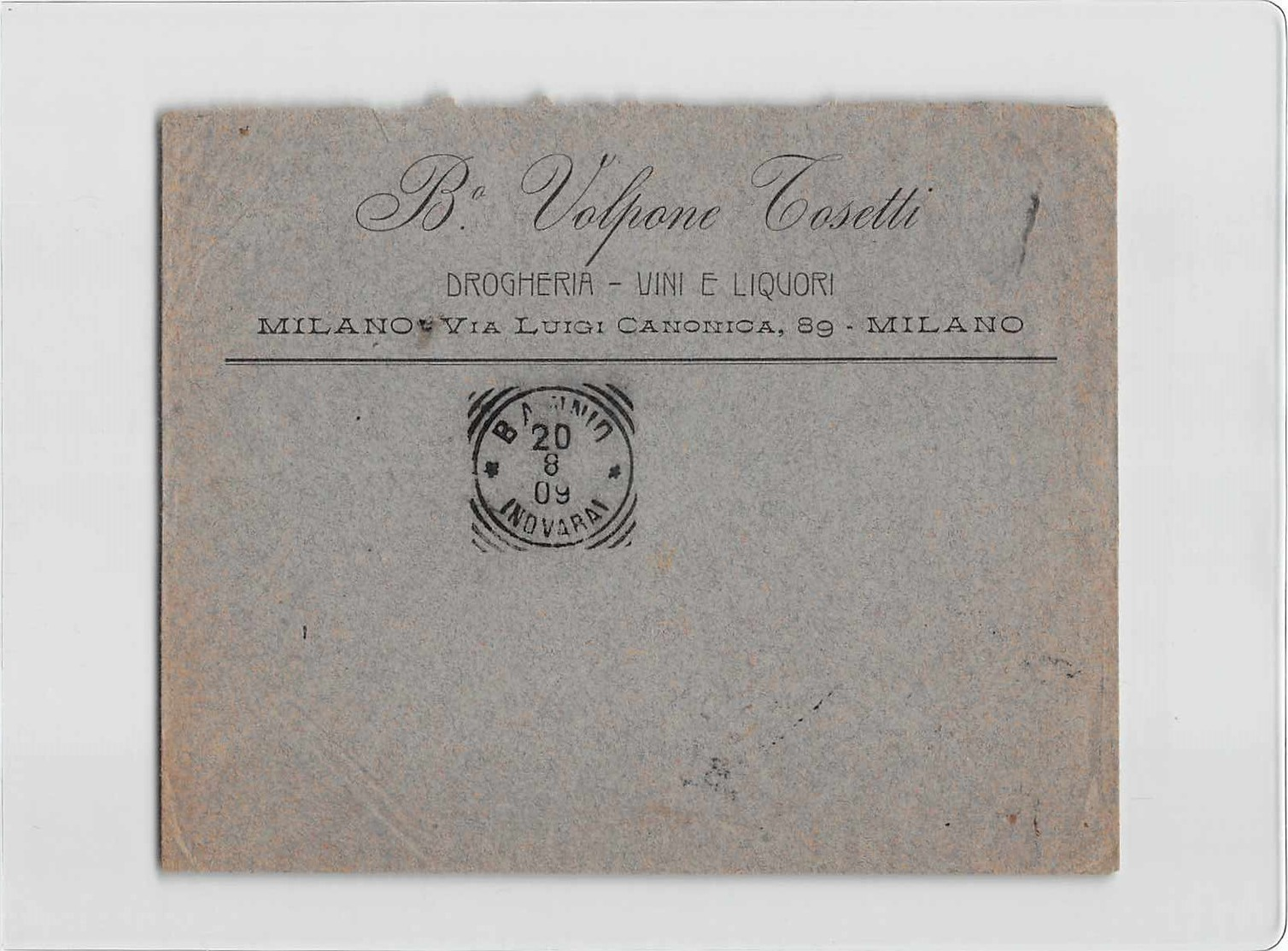 11914 03  VOLPONE TOSETTI DROGHERIA VINI LIQUORI MILANO X BANNIO - Storia Postale