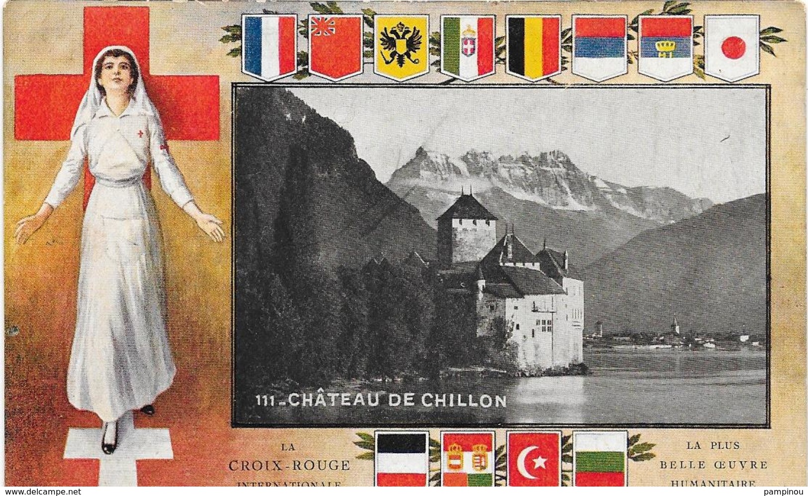 GUERRE 14/18 - Infirmière Croix Rouge Et Château De CHILLON - SUISSE - Guerre 1914-18