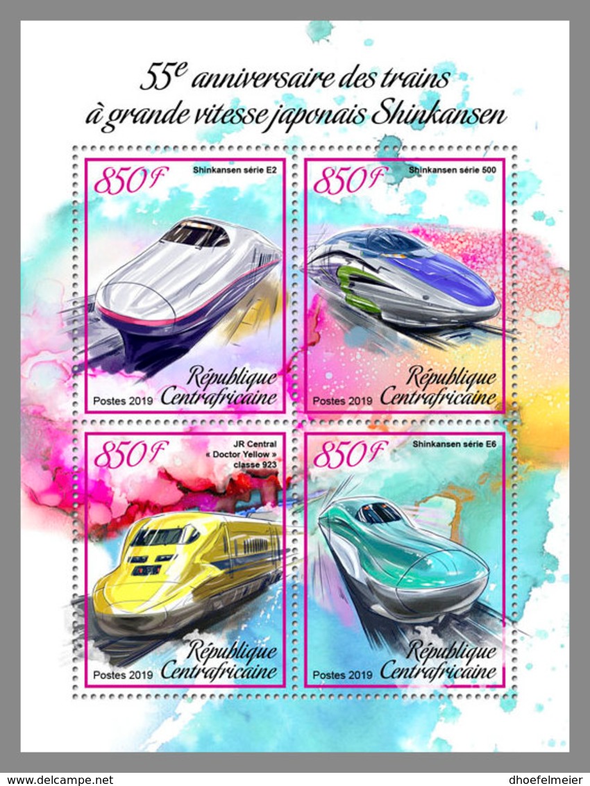 CENTRAL AFRICA 2019 MNH 55 Years Shinkansen Trains Eisenbahnen M/S - OFFICIAL ISSUE - DH1906 - Trains