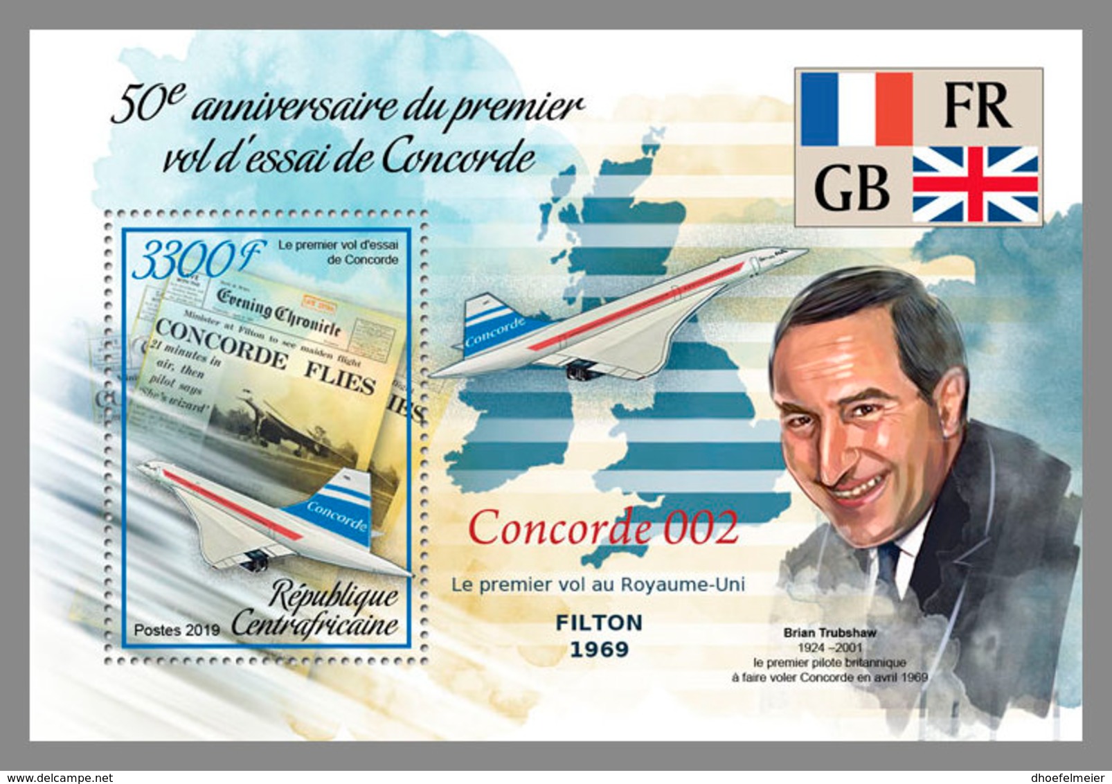 CENTRAL AFRICA 2019 MNH 50 Years Concorde Airplane Flugzeuge Avion S/S - OFFICIAL ISSUE - DH1906 - Concorde