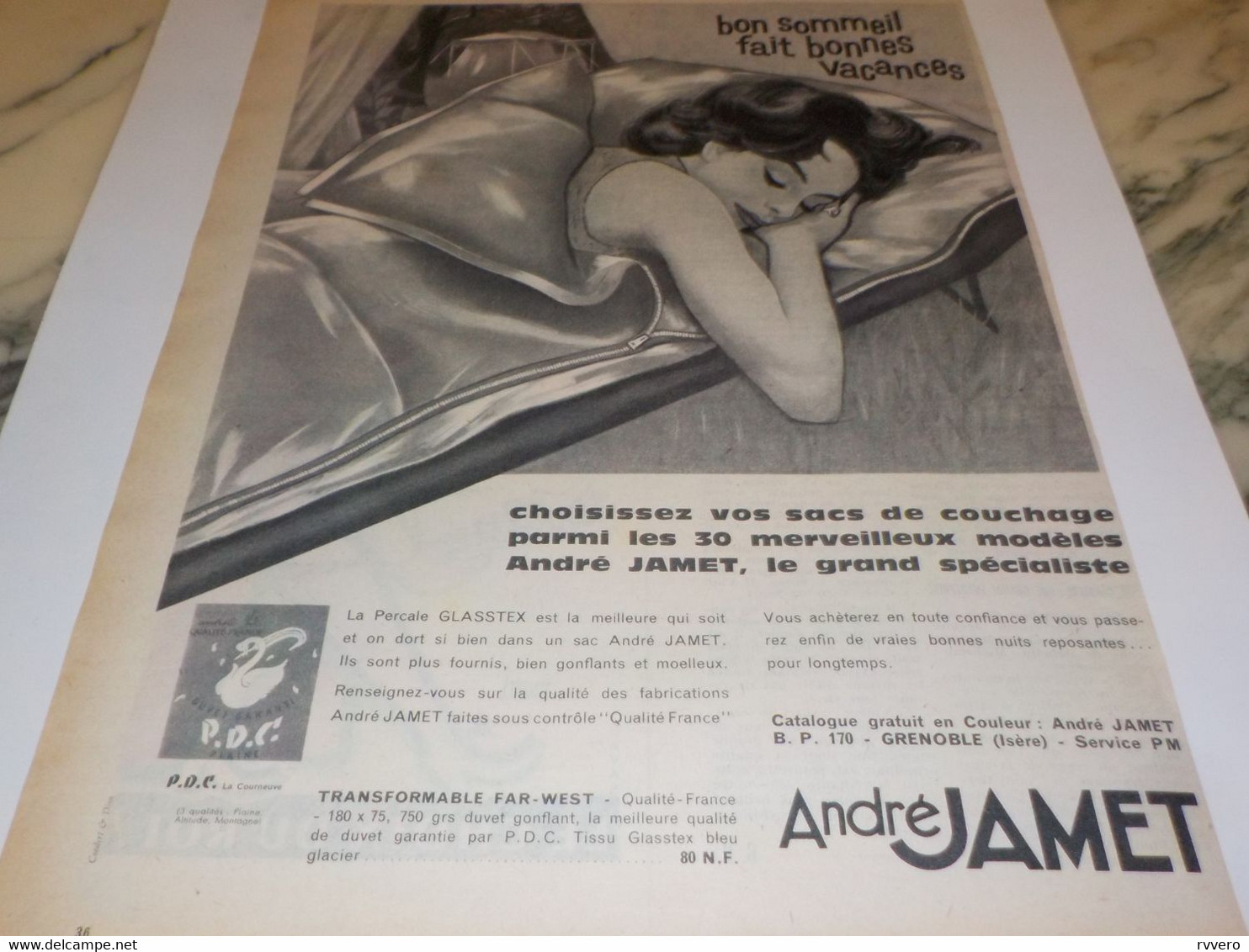 ANCIENNE PUBLICITE COUCHAGE BON SOMMEIL BONNE VACANCE ANDRE JAMET 1960 - Autres & Non Classés
