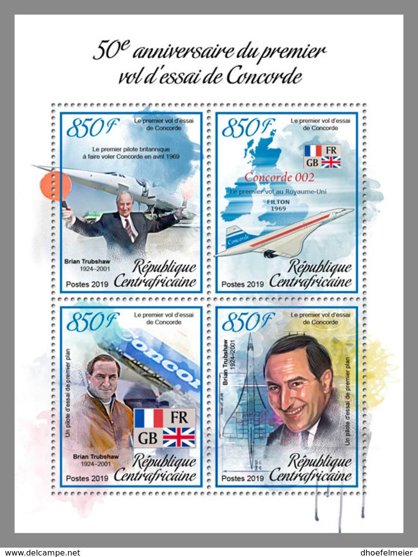 CENTRAL AFRICA 2019 MNH 50 Years Concorde Airplane Flugzeuge Avion M/S - IMPERFORATED - DH1906 - Concorde