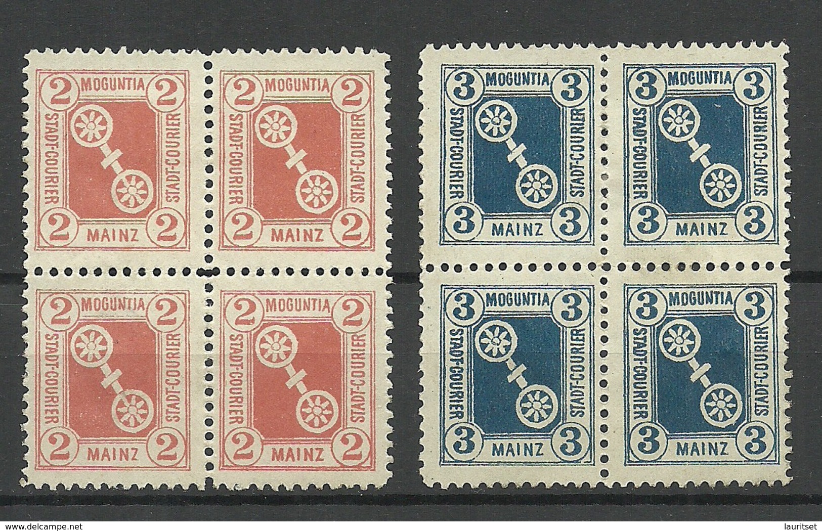 GERMANY O 1890 MAINZ Privater Stadtpost Local City Post 2 & 3 Pf As 4-blocks (*) - Private & Local Mails