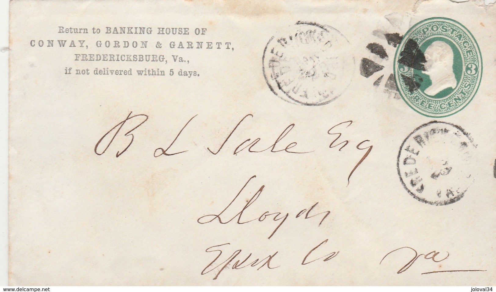 USA Lettre Entier Postal Entête Banking House Conway Gordon & Garnett FREDERICKSBURG V A Pour Essex - ...-1900