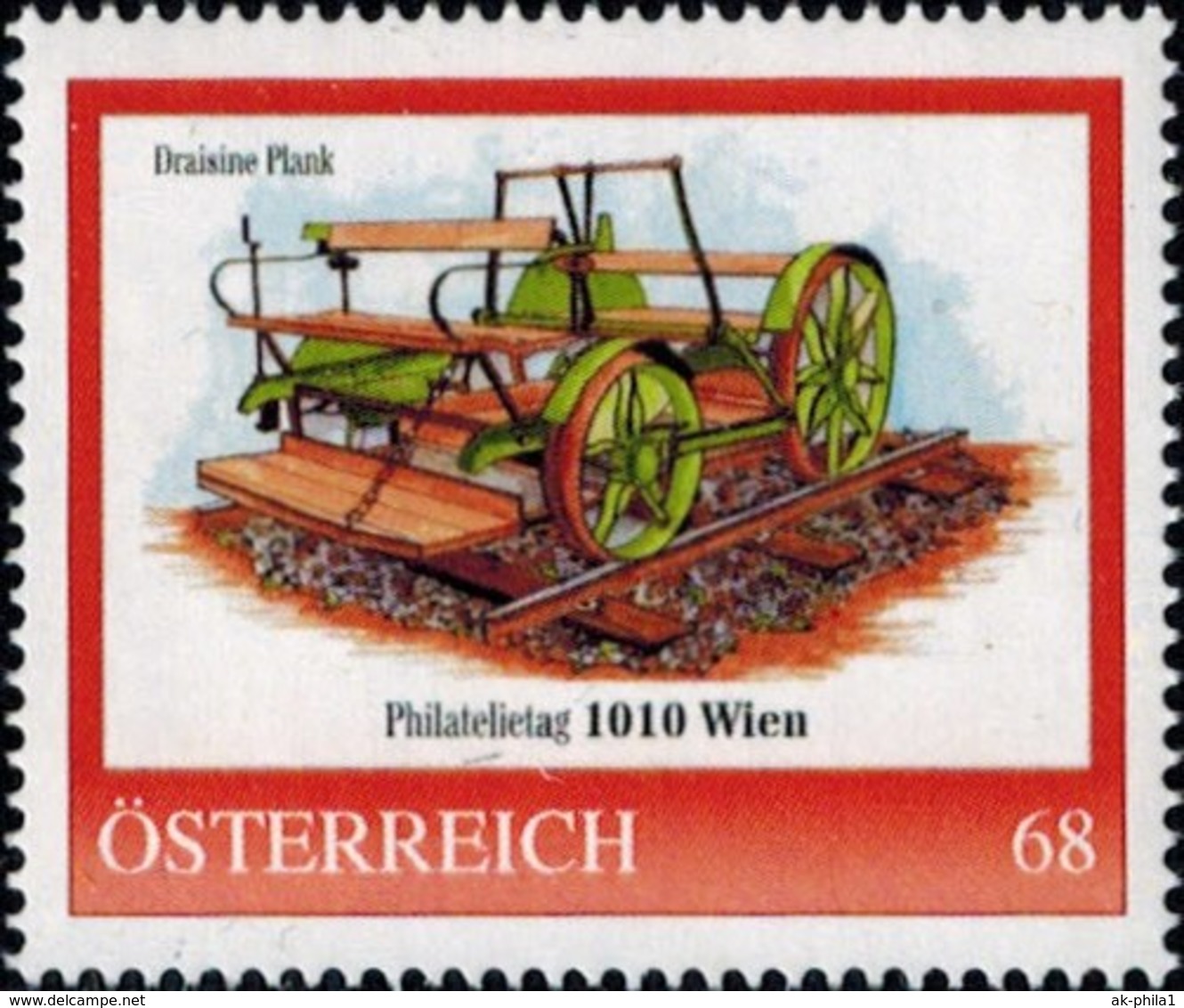 Philatelietag 1010 Wien Draisine Plank, Pers.BM, Bogennummer 8116870** - Personnalized Stamps