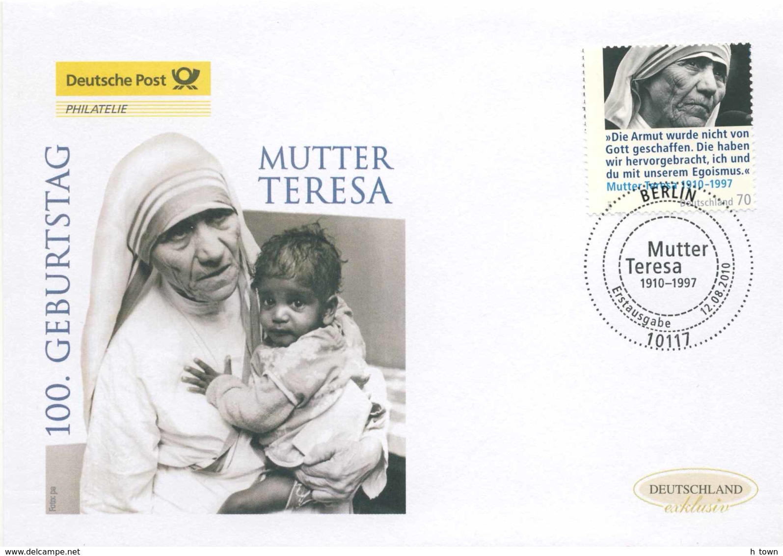 920  Mère Teresa: Env. Premier Jour D'Allemagne, 2010 - Mother Teresa, Sainte Teresa De Calcutta, Nobel - Mother Teresa