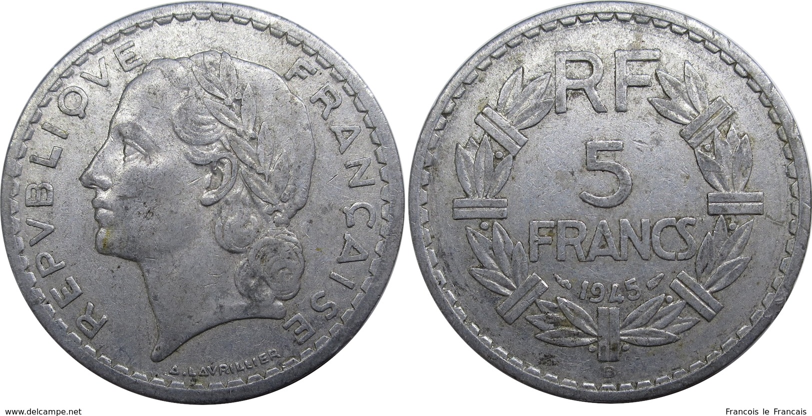 France - GPRF - 5 Francs 1945 B Lavrillier, Aluminium - Autres & Non Classés