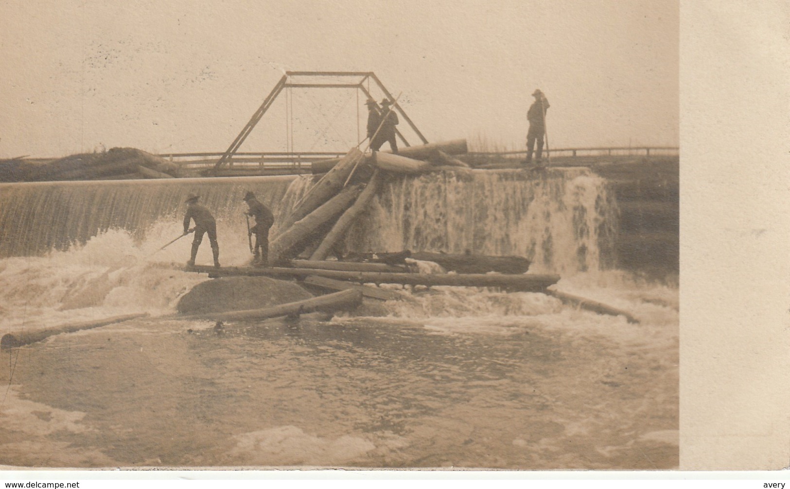 Industry Driving Logs River Probably Quebec - Industrie