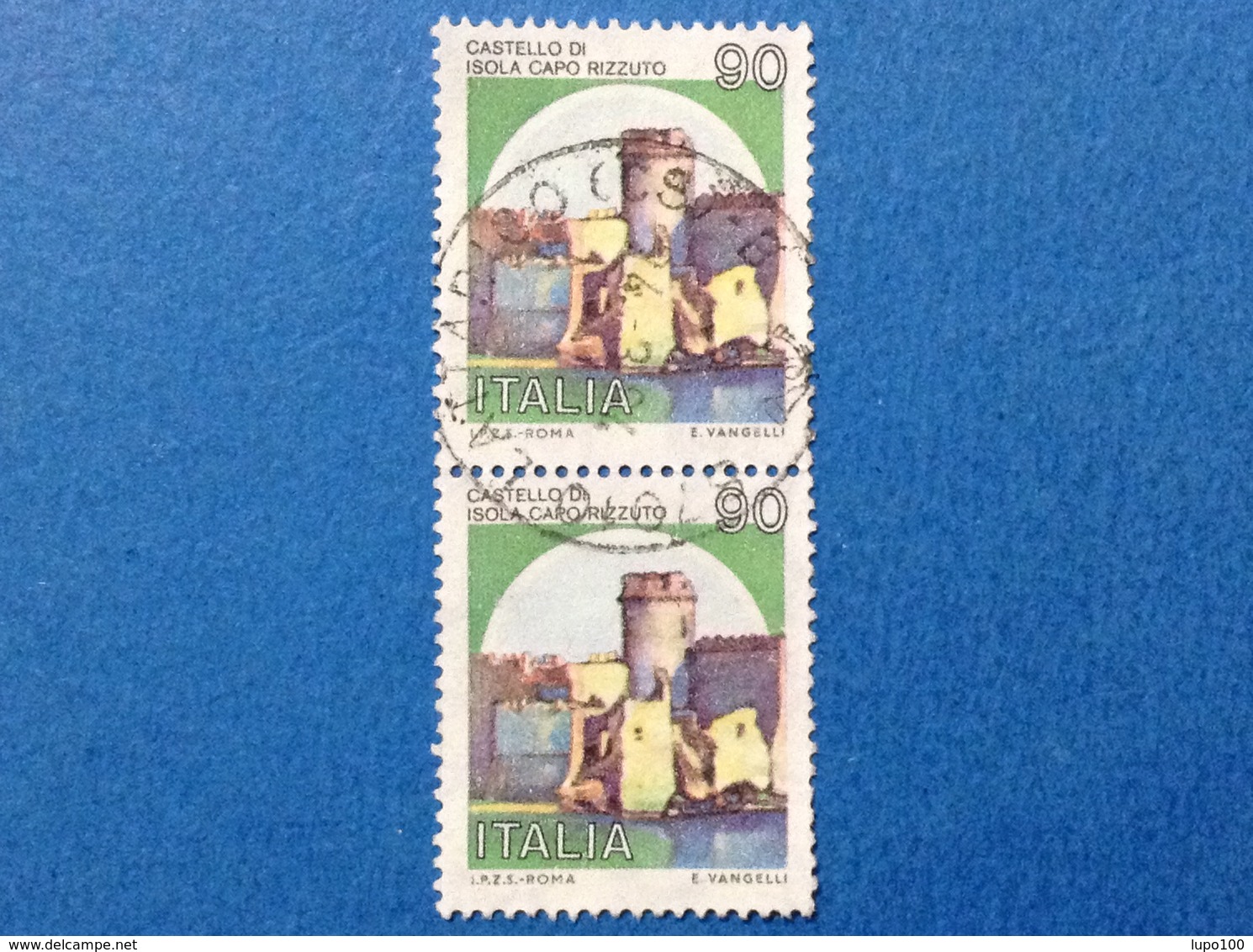 1980 ITALIA FRANCOBOLLI COPPIA CASTELLI USATI STAMPS USED - 90 LIRE CASTELLO ISOLA CAPO RIZZUTO - 1971-80: Usati