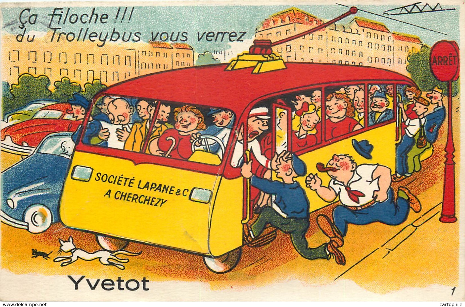 76 - YVETOT - Carte à Systeme (manque Les Vues) - Ca Filoche ! Trolleybus 1949 - Yvetot