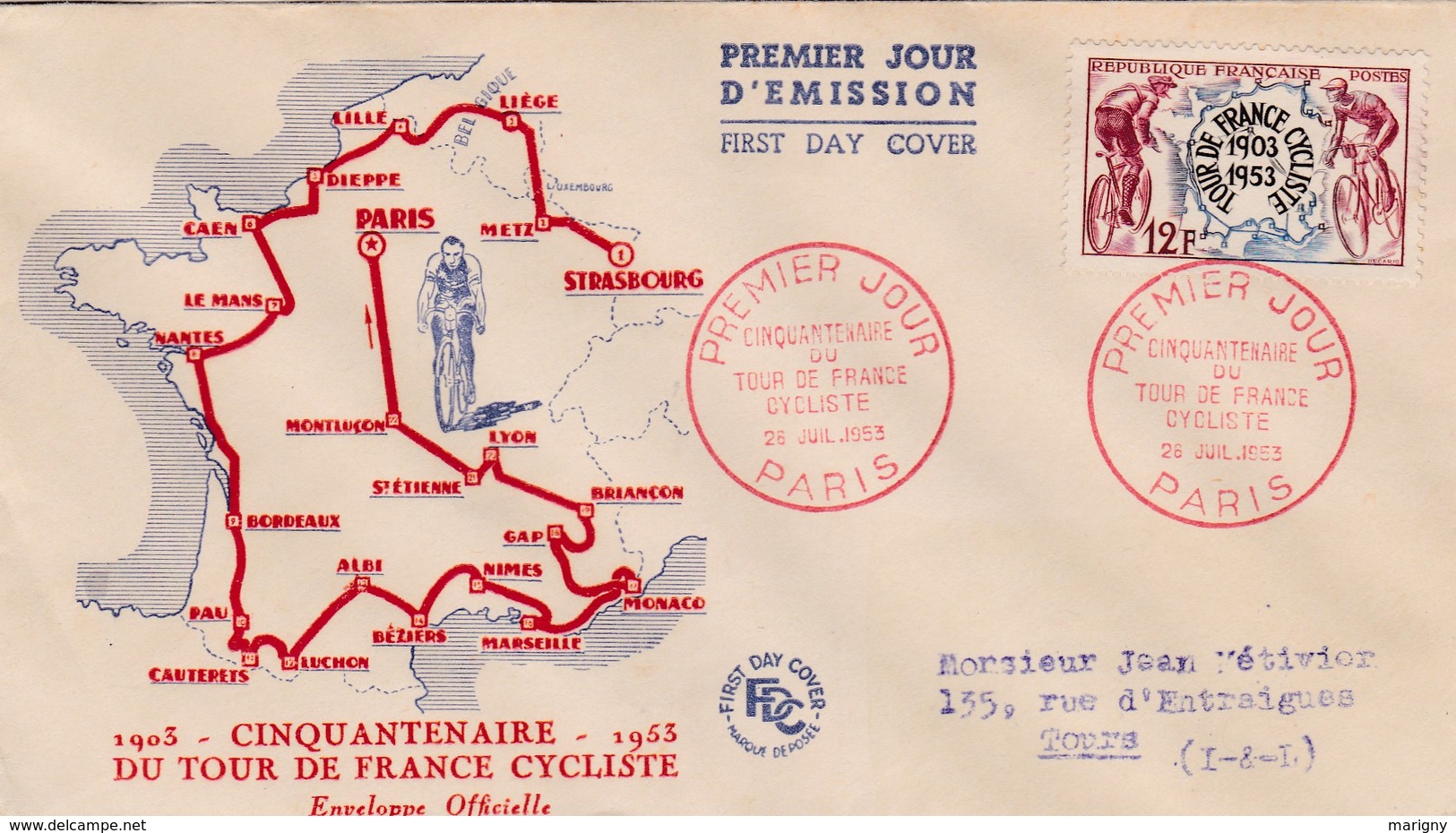 LOT DE 14 PREMIER JOUR D'EMISSION DE FRANCE DE 1953 .