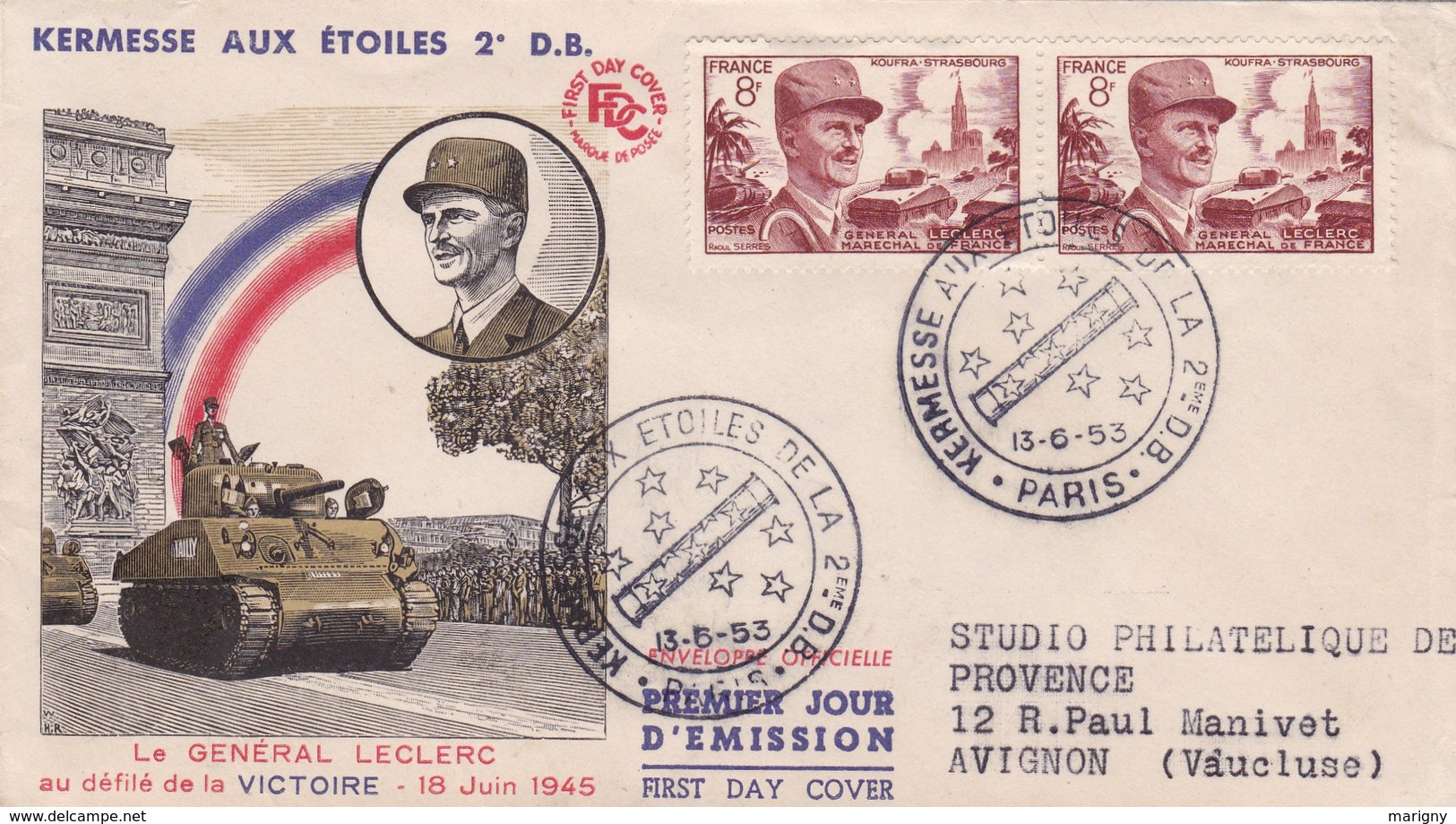 LOT DE 14 PREMIER JOUR D'EMISSION DE FRANCE DE 1953 .